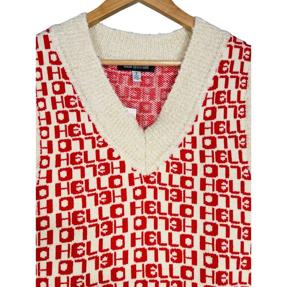 Urban Outfitters Jordie Hello Sweater Vest Red & Cream Ribbed Knit Small NWT - Picture 8 of 9